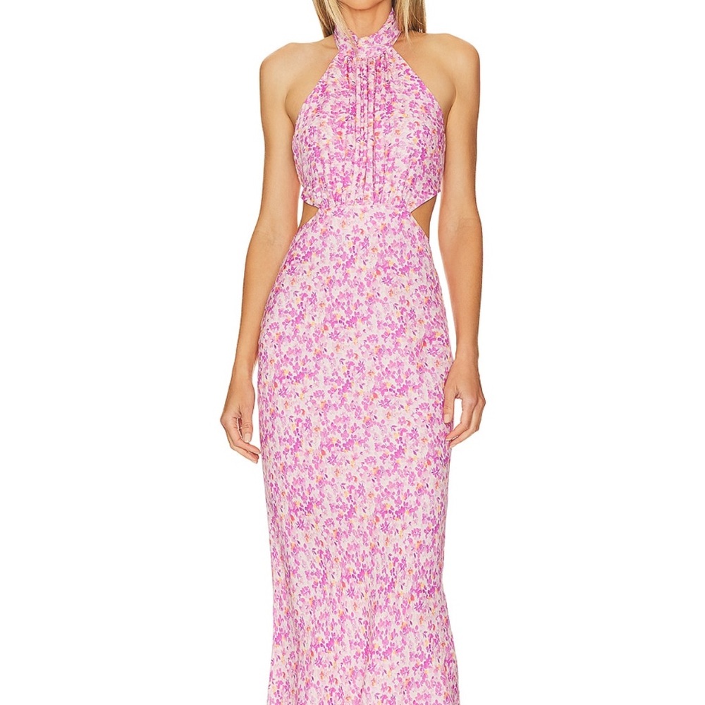 Astr The Label Pink and White Halter Bodycon Maxi Dress